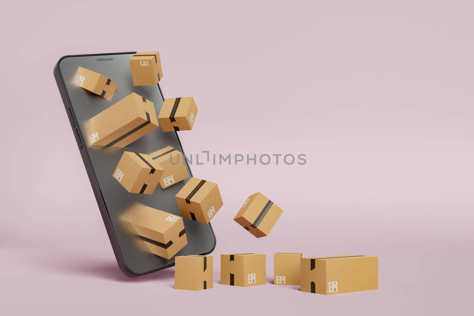 mobile phone with shipping boxes coming out of its screen by asolano