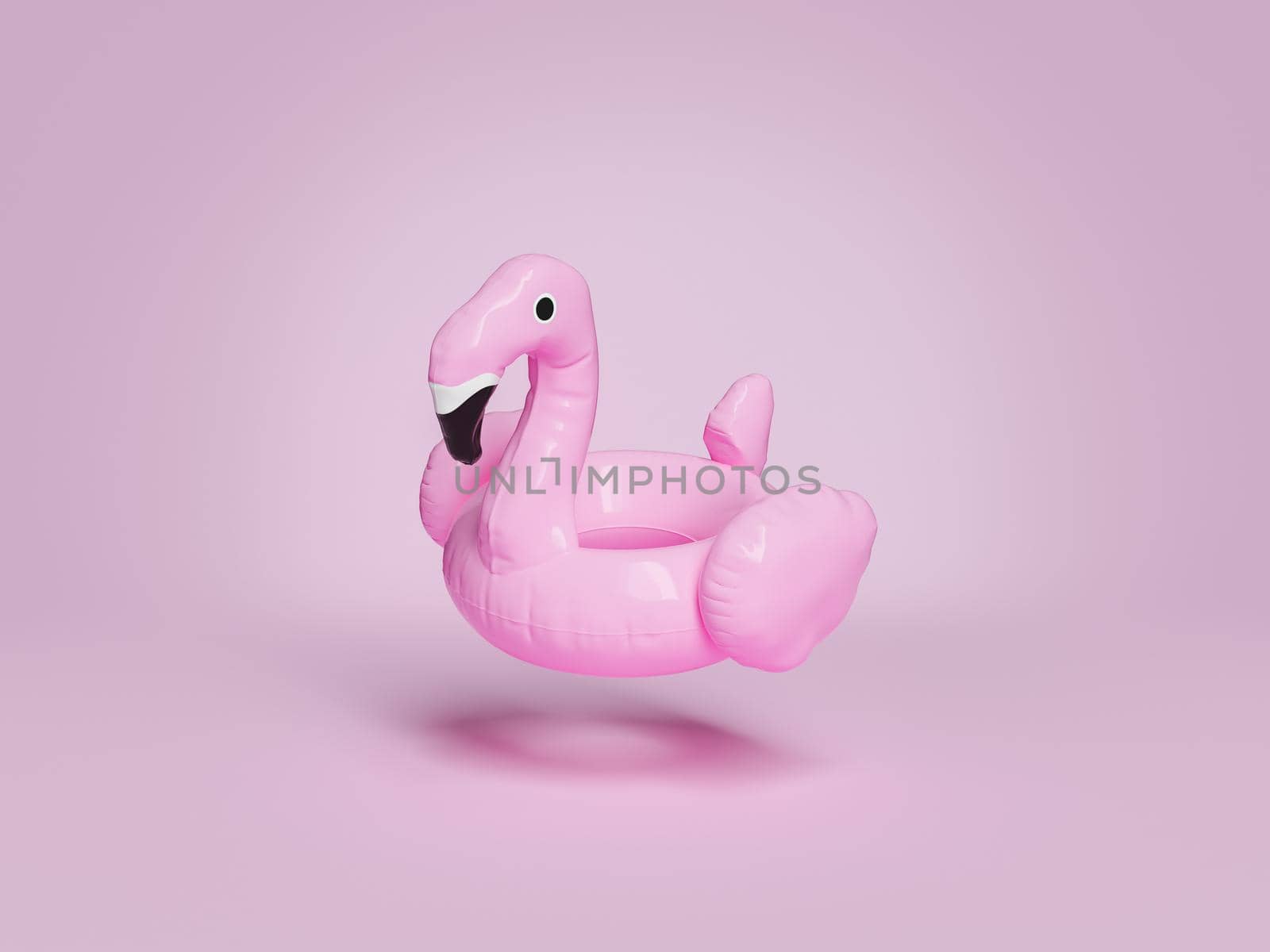 minimalistic scene of a flamingo float suspended on a pink background. 3d rendering