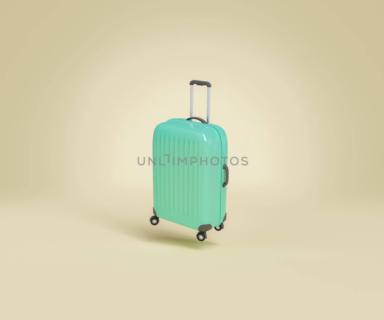 isolated travel suitcase suspended on studio background by asolano