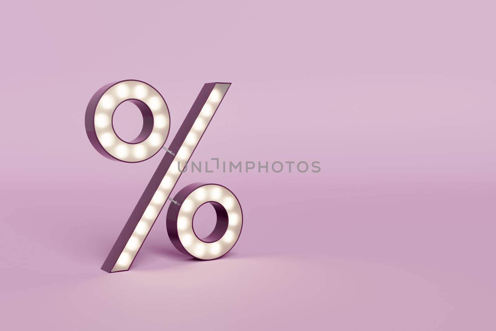 luminous percentage symbol with pink background and copy space. concept of sales, liquidation and offers. 3d rendering