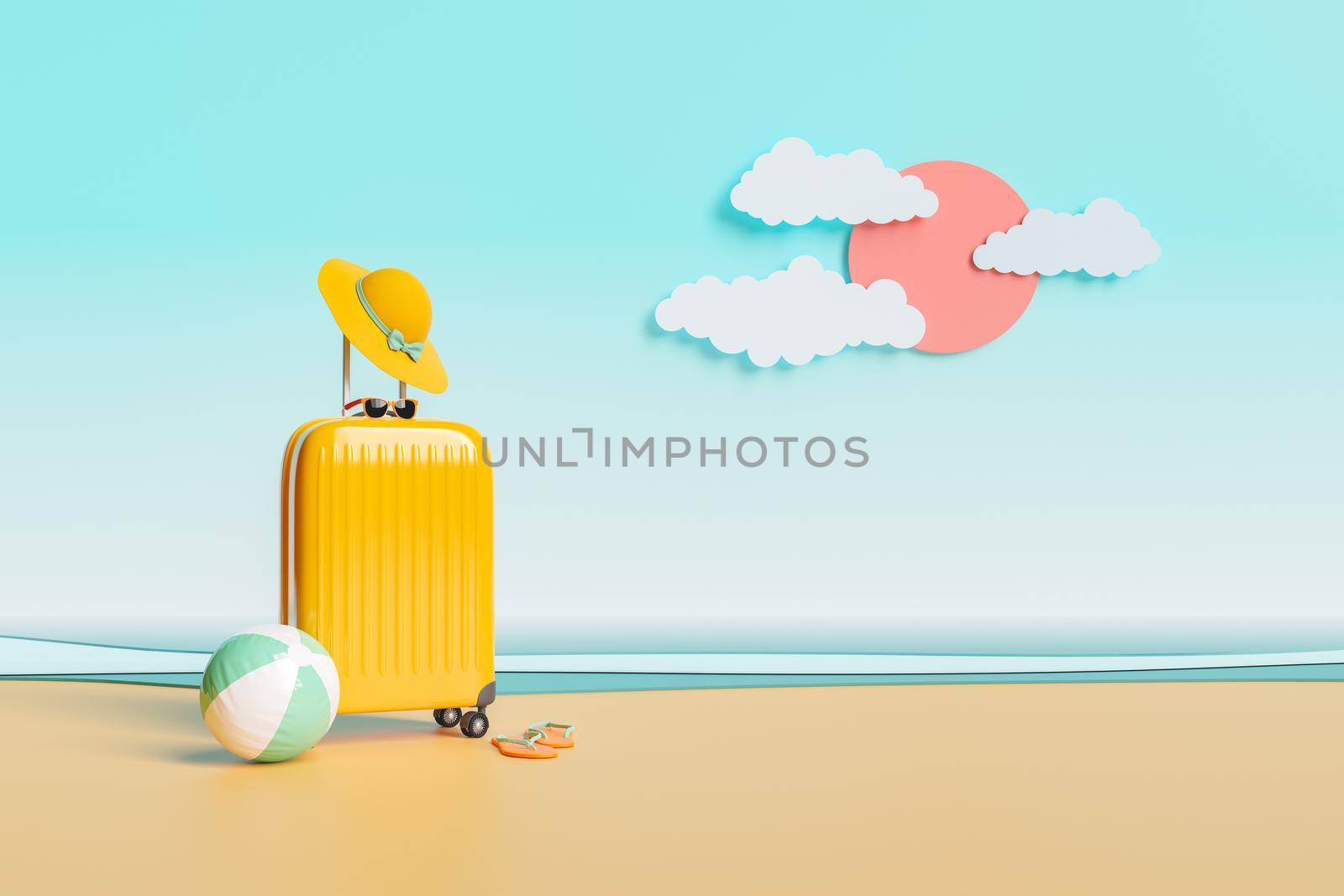 travel suitcase on an artificial beach studio by asolano