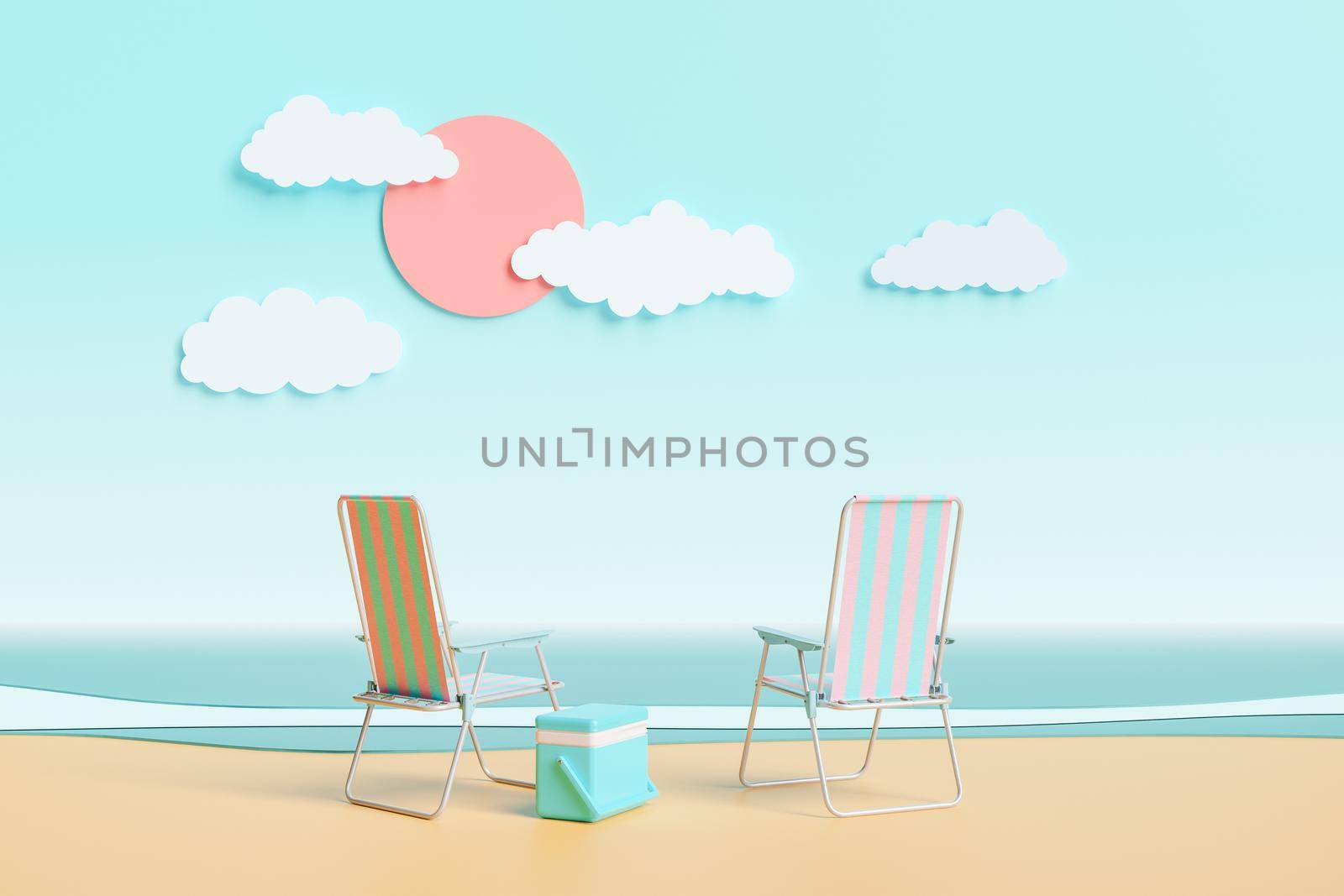 beach chairs on a cartoon beach landscape by asolano