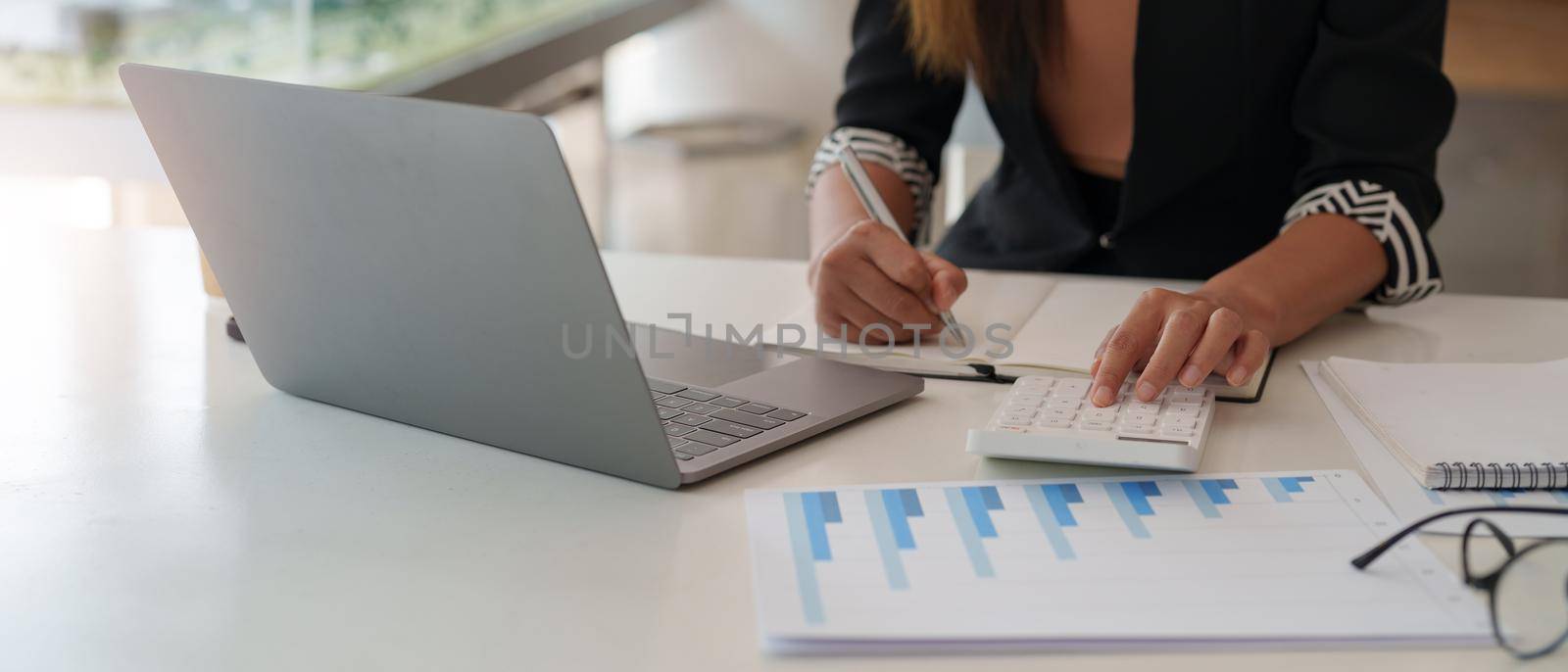 Bookkeeper or financial inspector hands making report, calculating. Home finances, investment, economy, saving money or insurance concept.
