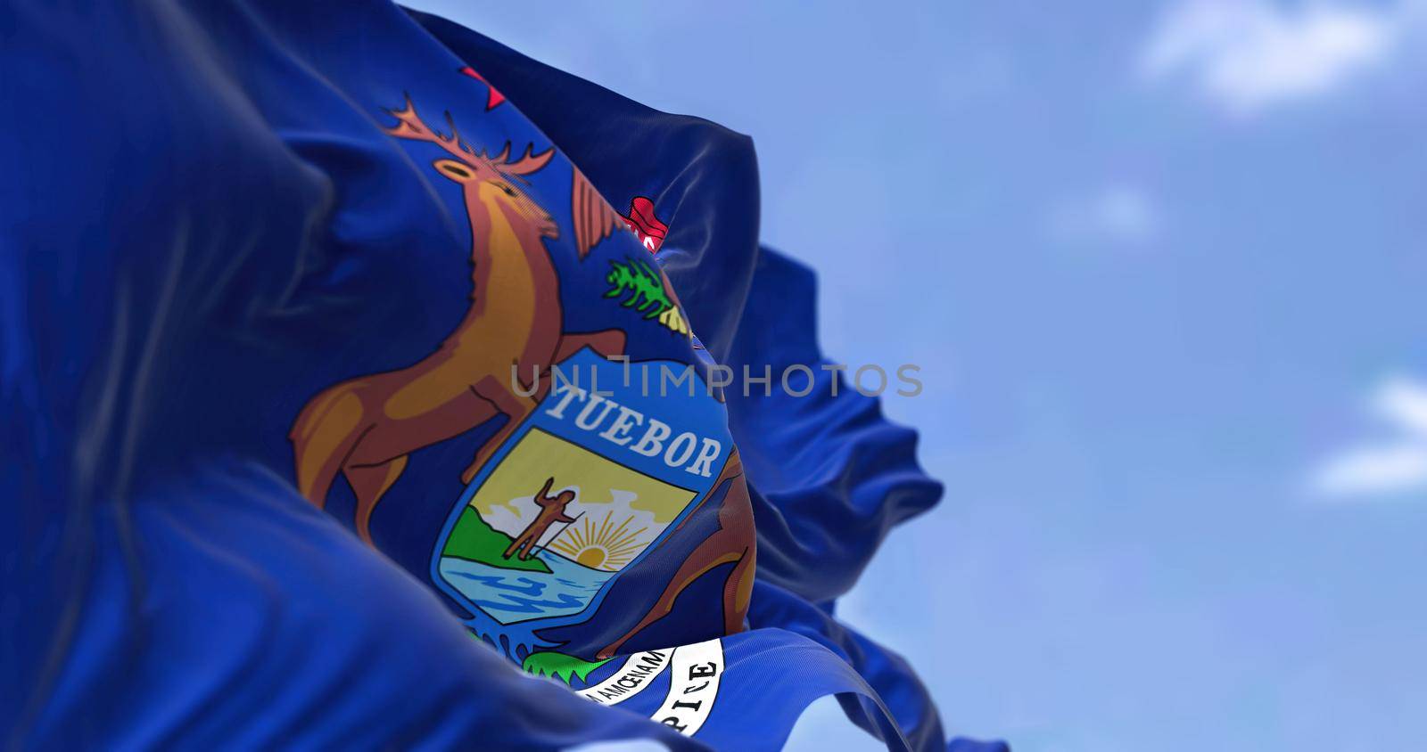 The US state flag of Michigan waving in the wind by rarrarorro