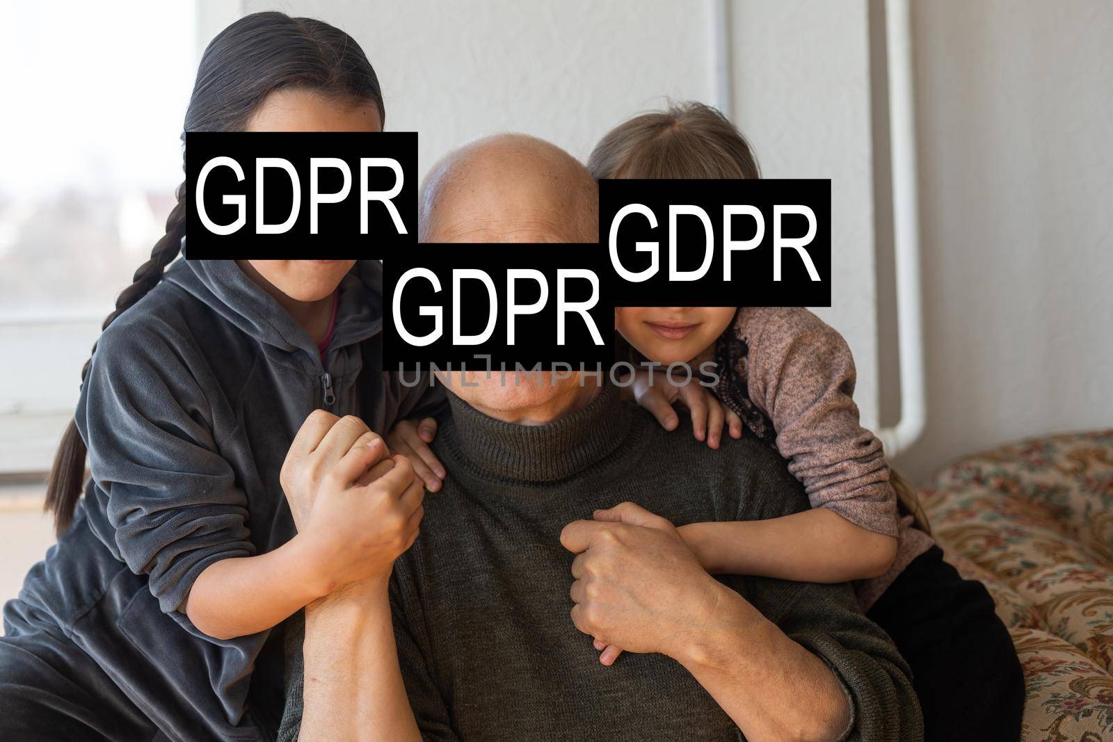 a large family of people behind the inscription GDPR. General data protection regulation. Cyber security and privacy.