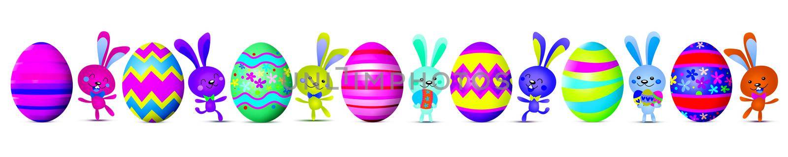 Easter composition with rabbit. Festive decoration. Happy Easter. 3d illustration