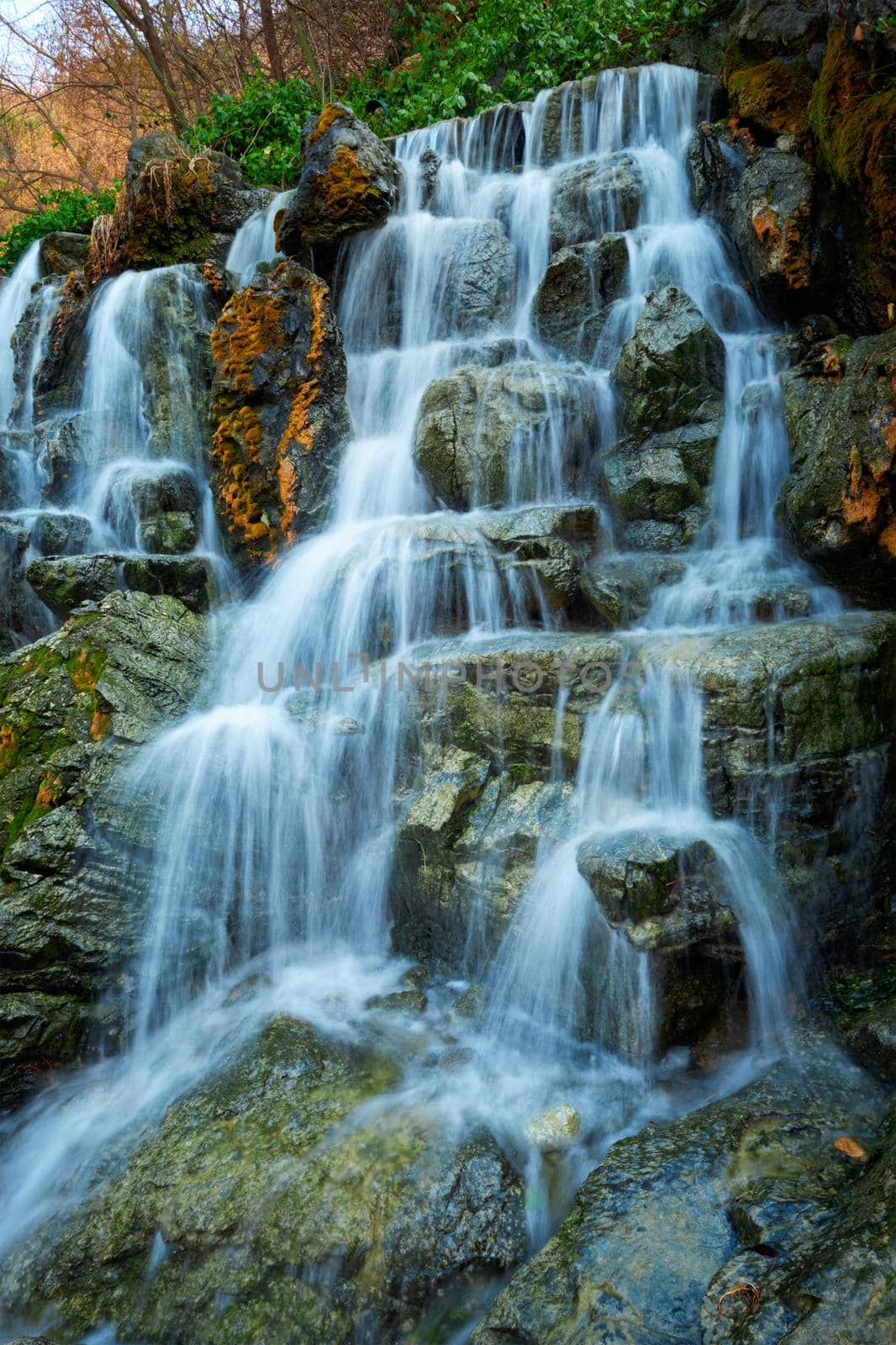Small waterfall stream cascade. Seoul, South Korea