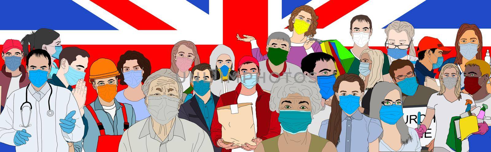 people on the background of the flag of great britain by Andelov13