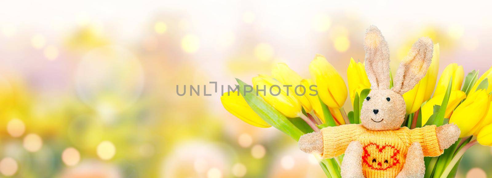 Easter composition with rabbit. Festive decoration. Happy Easter.