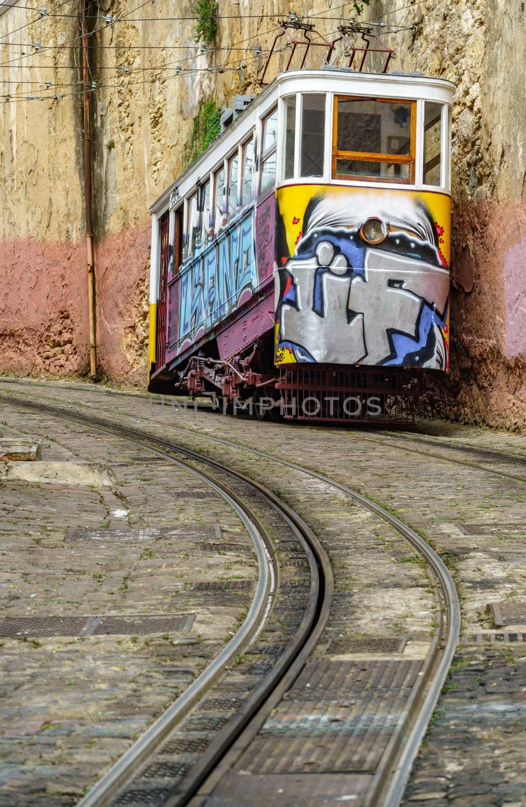 Vertical composition of Lavra tram lift in Lisbon, Portugal