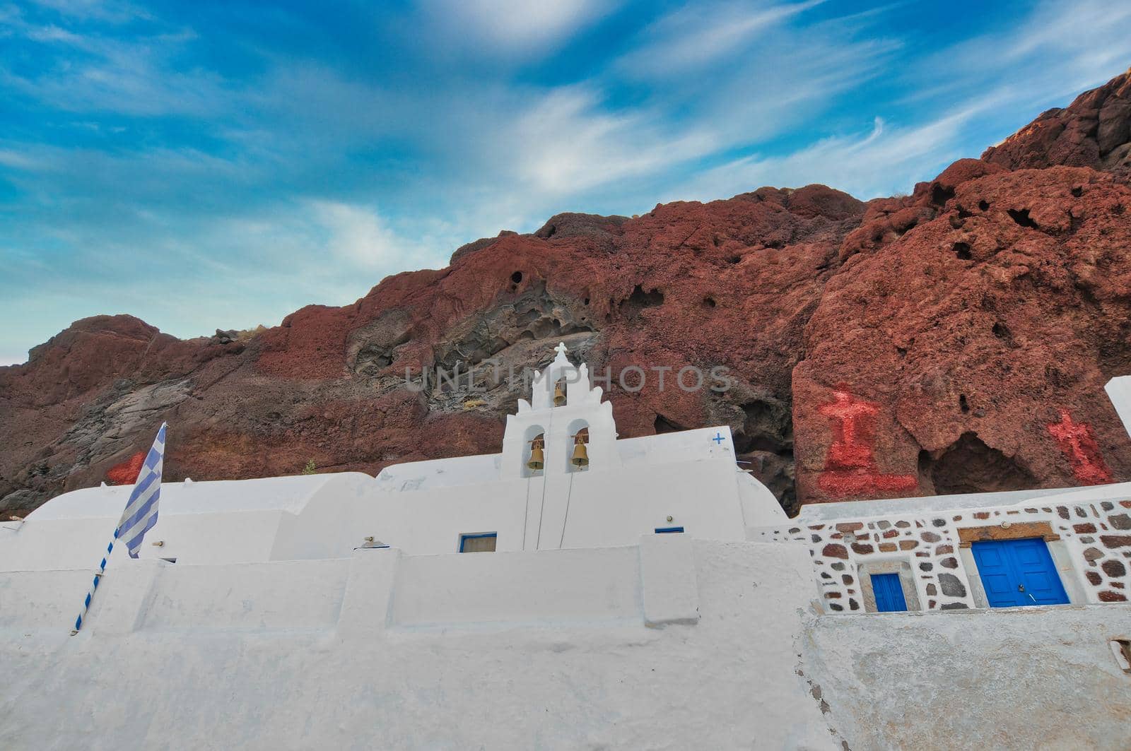 View of the seacoast and the Red beach. Santorini island, Greece. Beautiful summer landscape