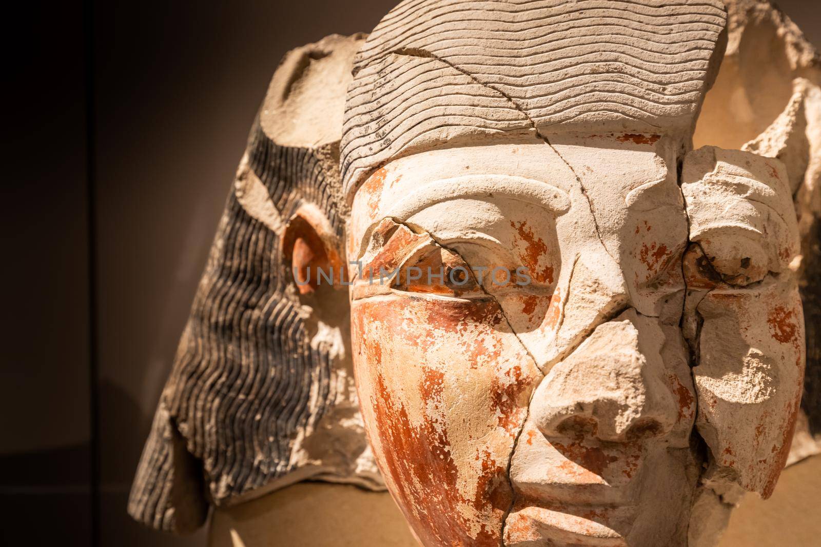 Turin, Italy - Circa January 2022: sandtone statue archaeology in Egyptian Museum by Perseomedusa