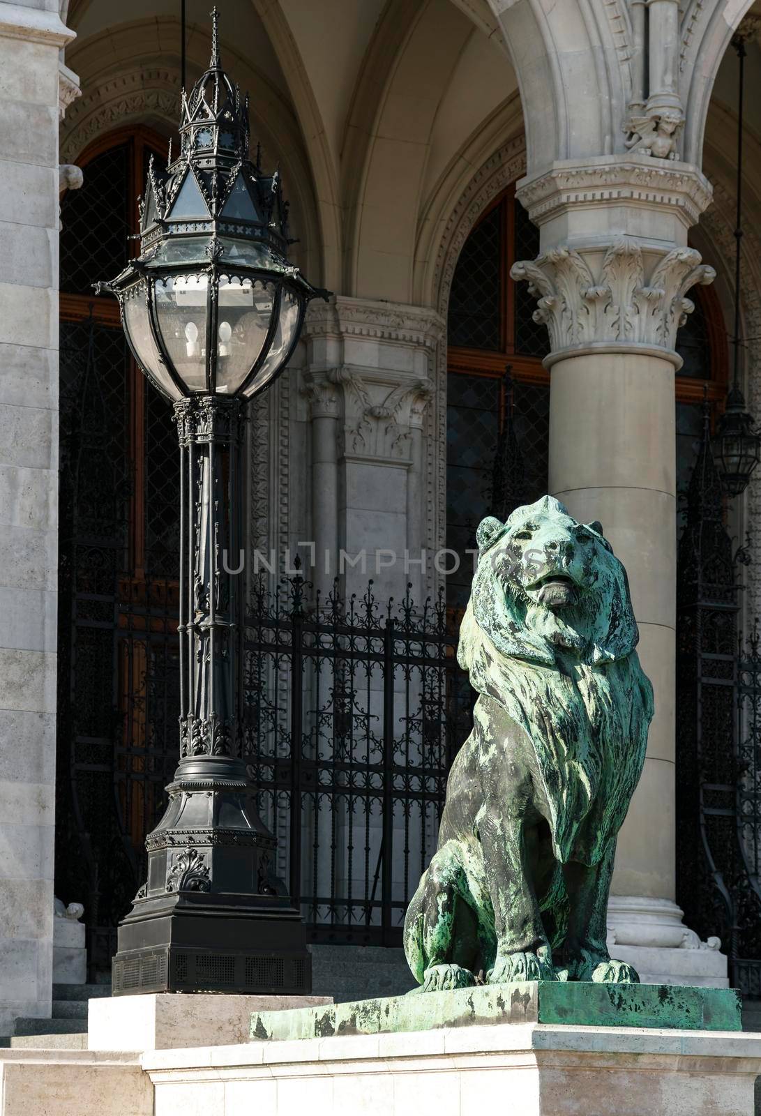 Lion Statue in front of the Budapest Parliament, Hungary