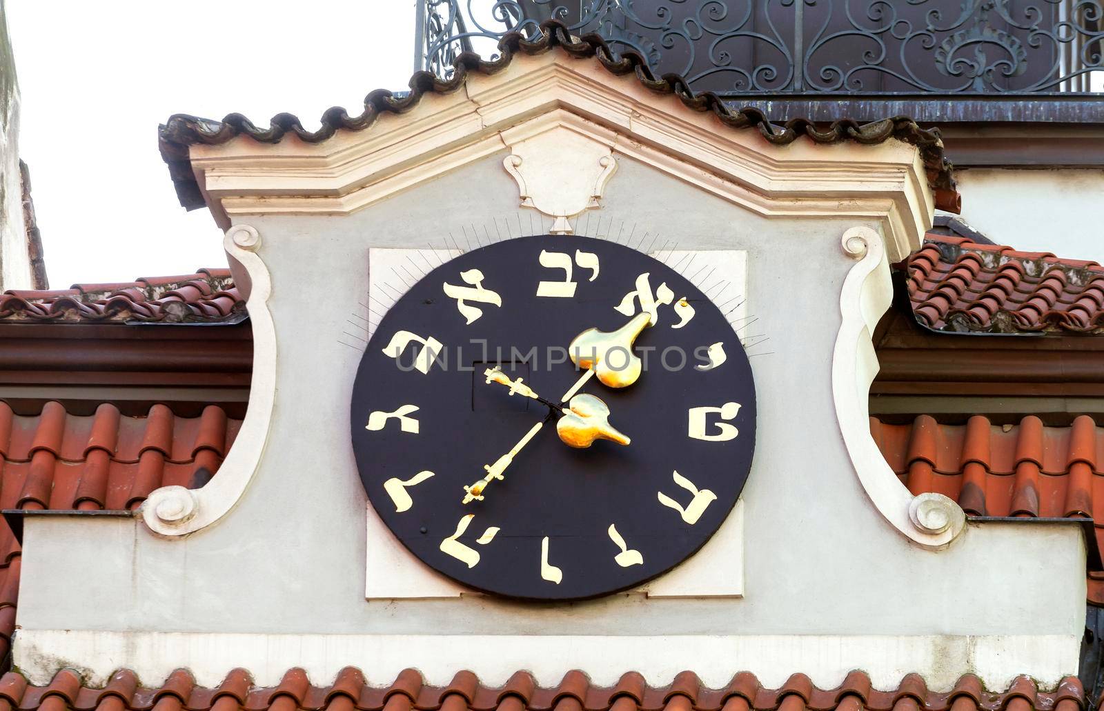 Clock on Jewish Town Hall in Prague, Czech Republic