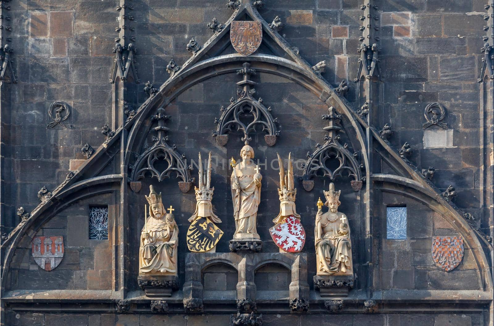 Exterior detail of Powder Tower in Prague, Czech Republic