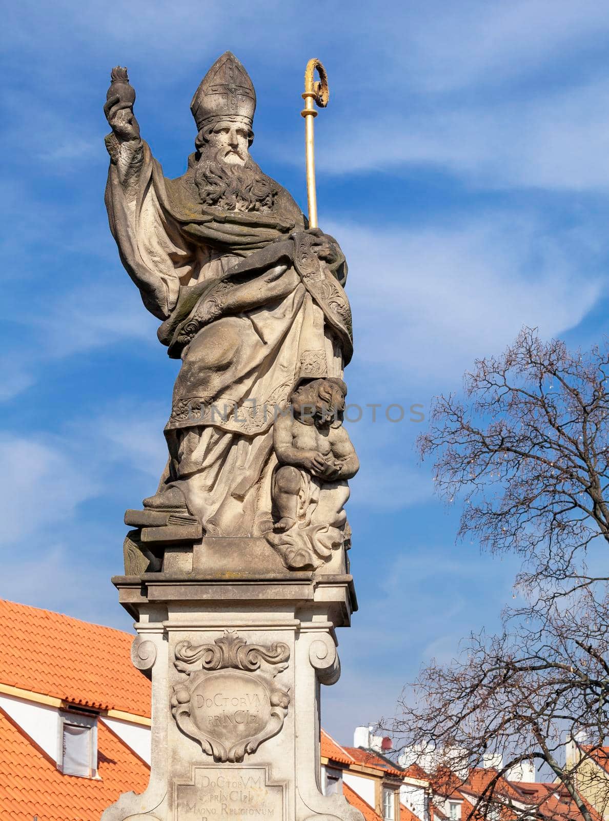 Statue of St. Augustinus on the Charles bridge in Prague, Czech Republic