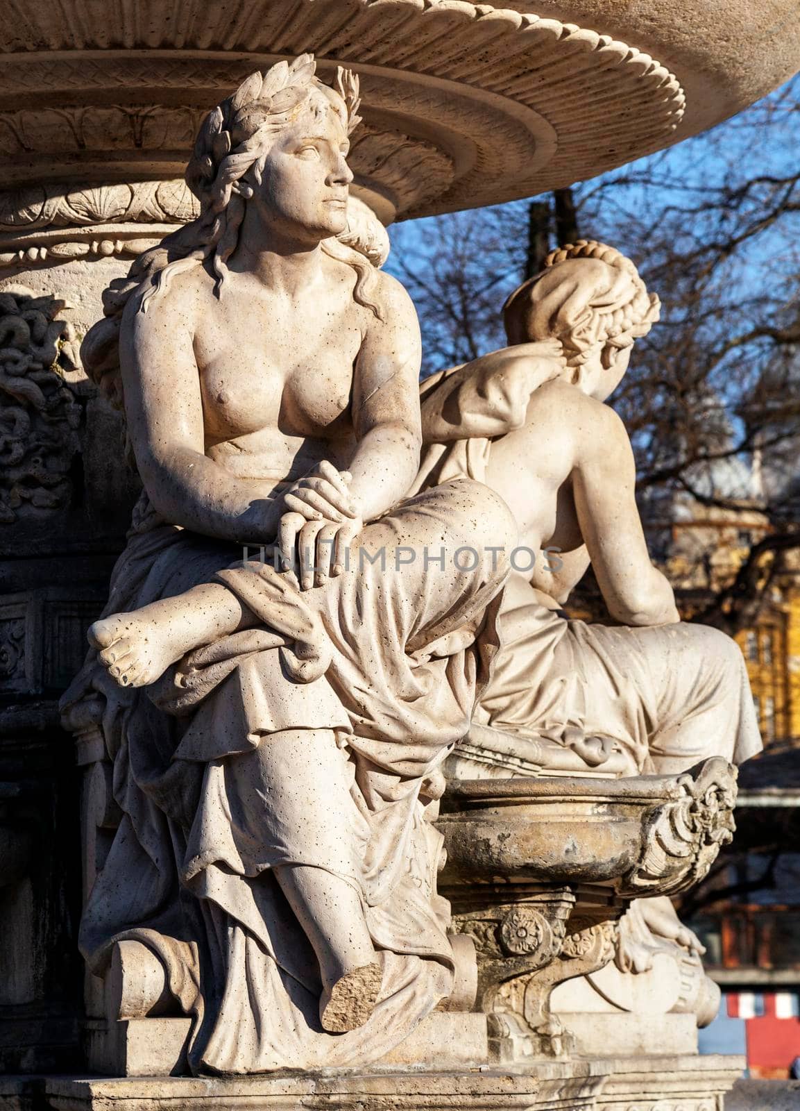 The sculpture of Danubius Fountain in Budapest. The female figure symbolizes Sava river, one of the tributaries to Danube