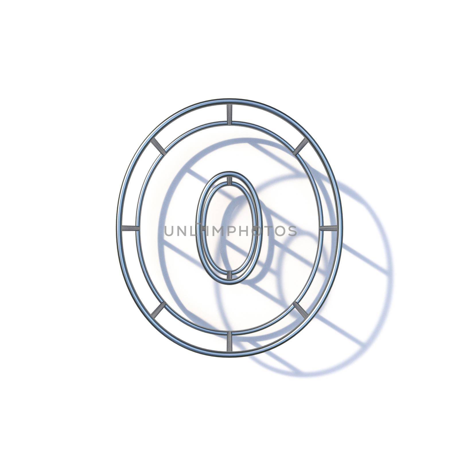 Steel wire frame font Number 0 ZERO 3D render illustration isolated on white background