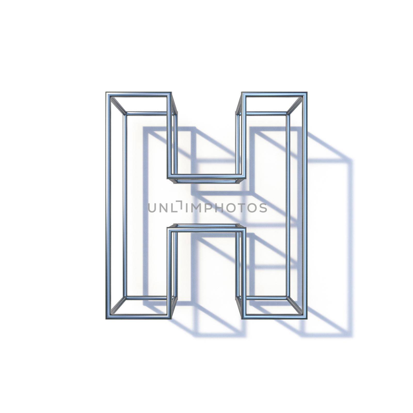 Steel wire frame font Letter H 3D render illustration isolated on white background