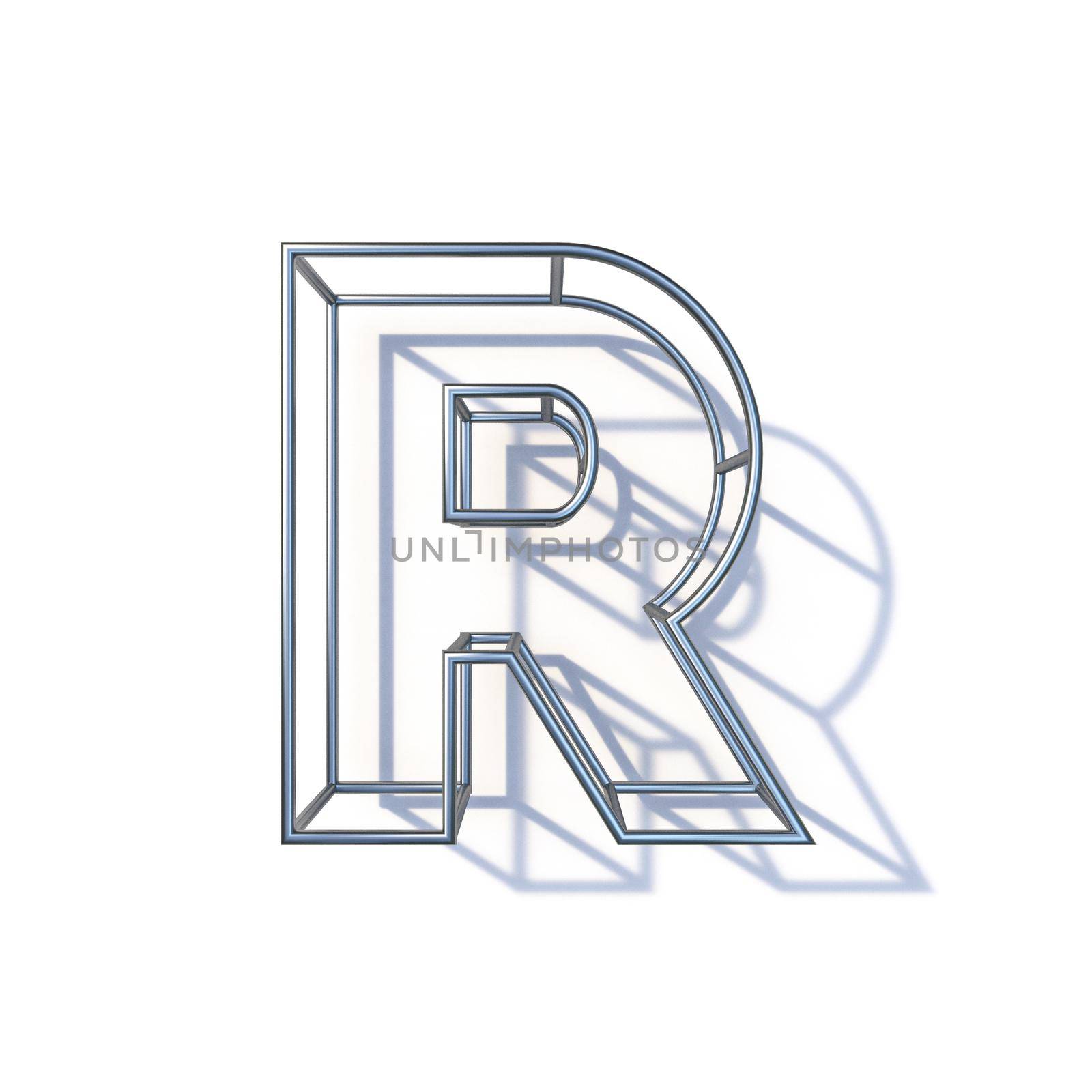 Steel wire frame font Letter R 3D render illustration isolated on white background