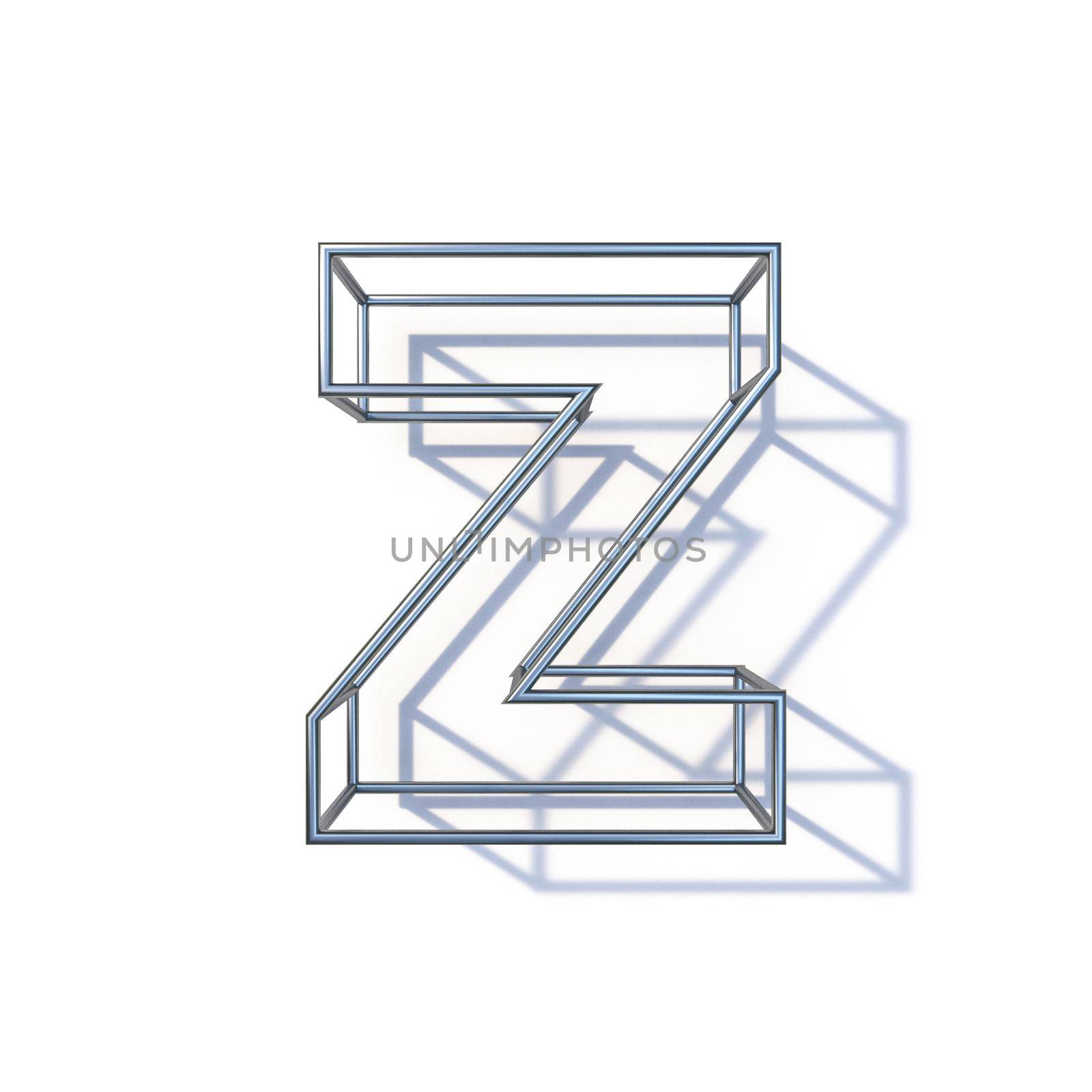 Steel wire frame font Letter Z 3D render illustration isolated on white background