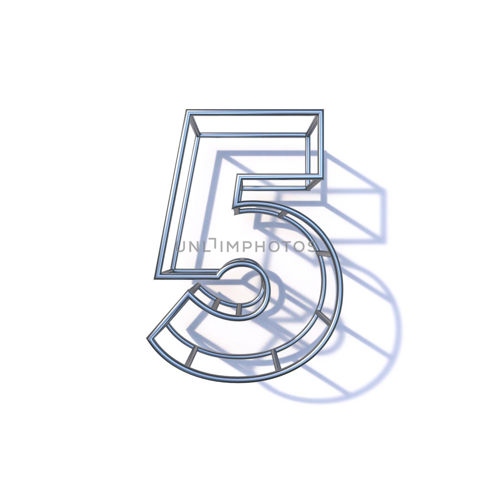Steel wire frame font Number 5 FIVE 3D render illustration isolated on white background
