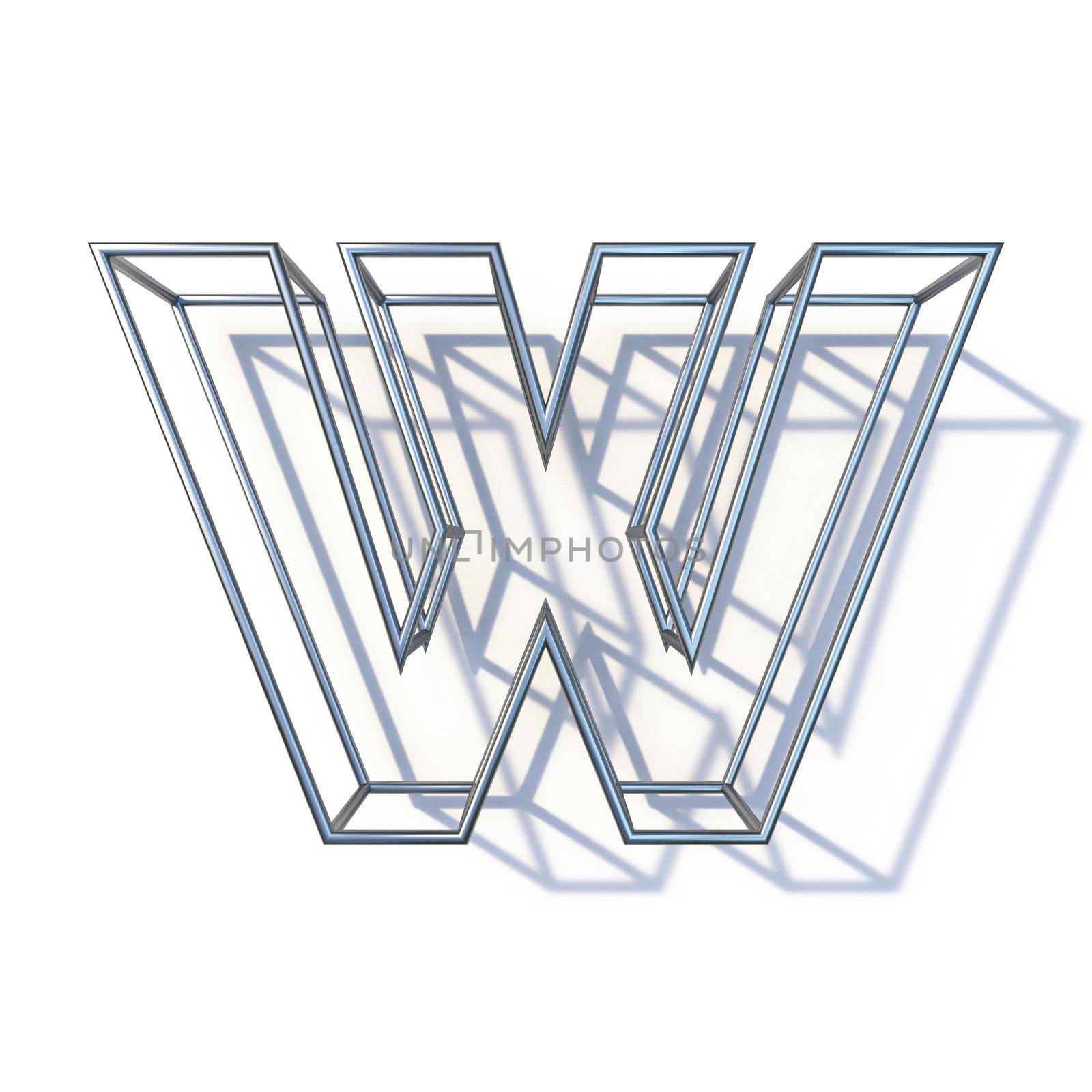 Steel wire frame font Letter W 3D render illustration isolated on white background