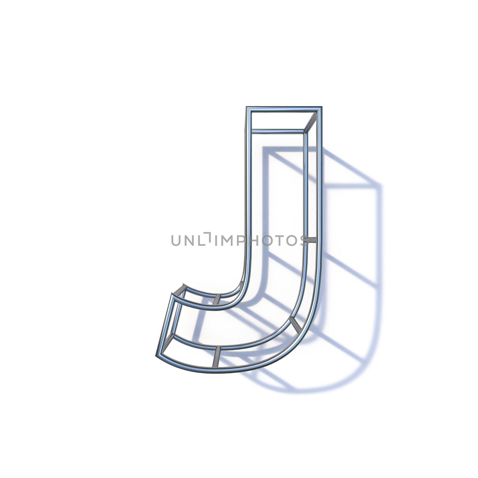 Steel wire frame font Letter J 3D render illustration isolated on white background