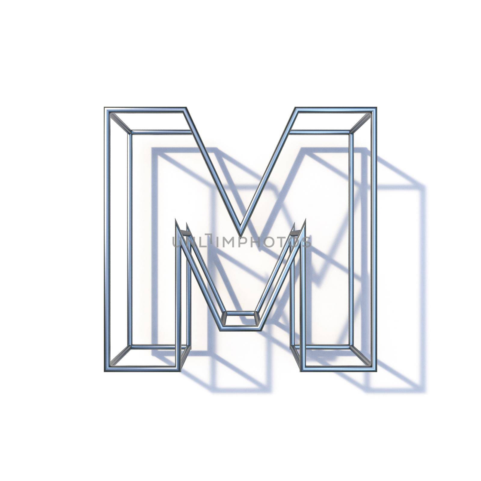 Steel wire frame font Letter M 3D render illustration isolated on white background
