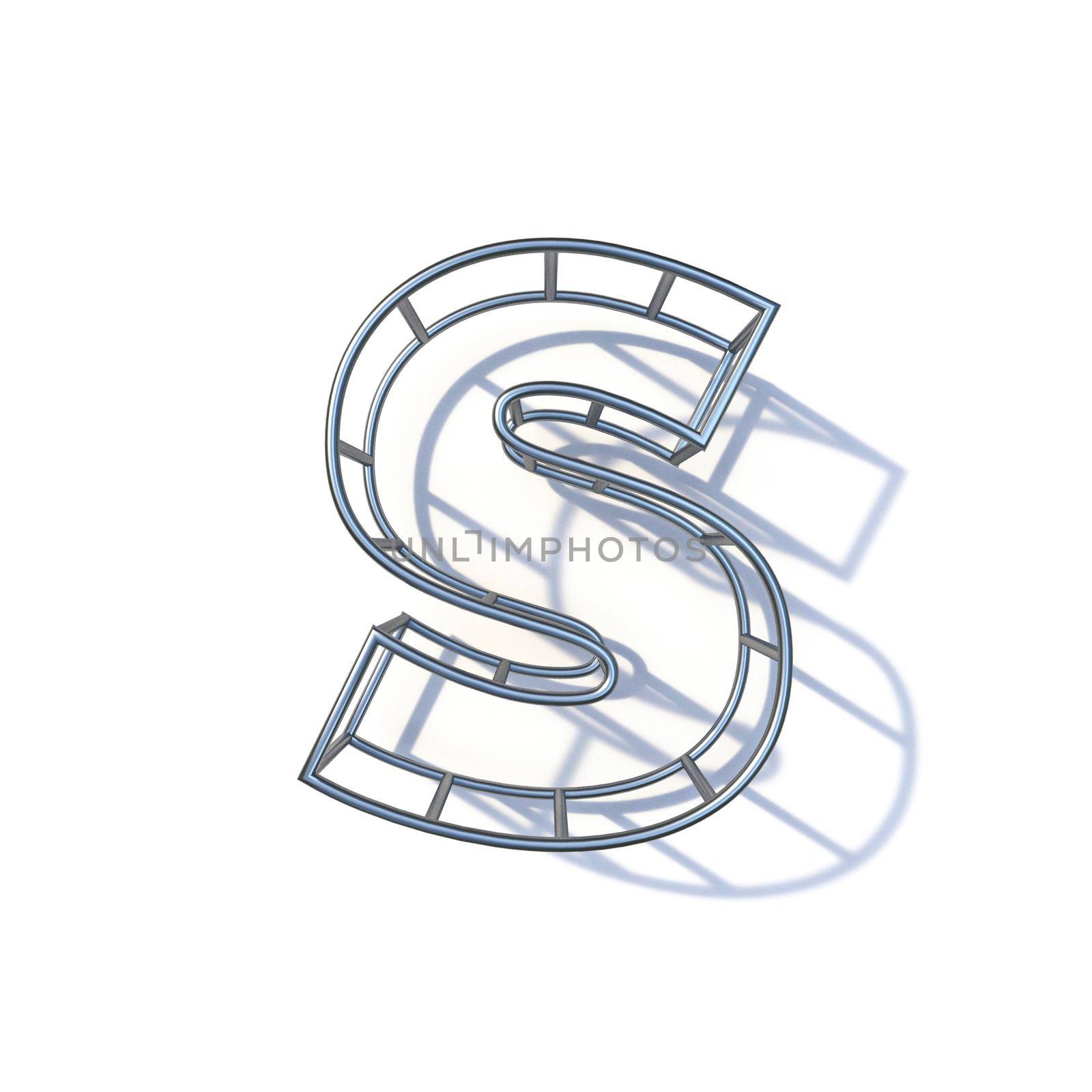 Steel wire frame font Letter S 3D render illustration isolated on white background