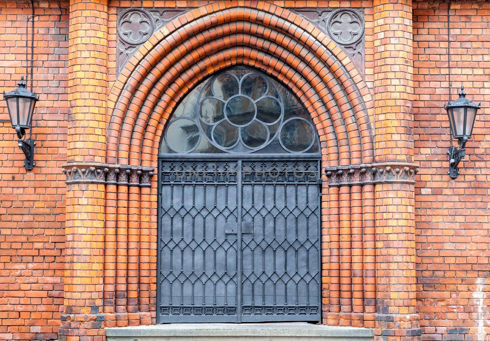 Metal door of a gothic church in Prague