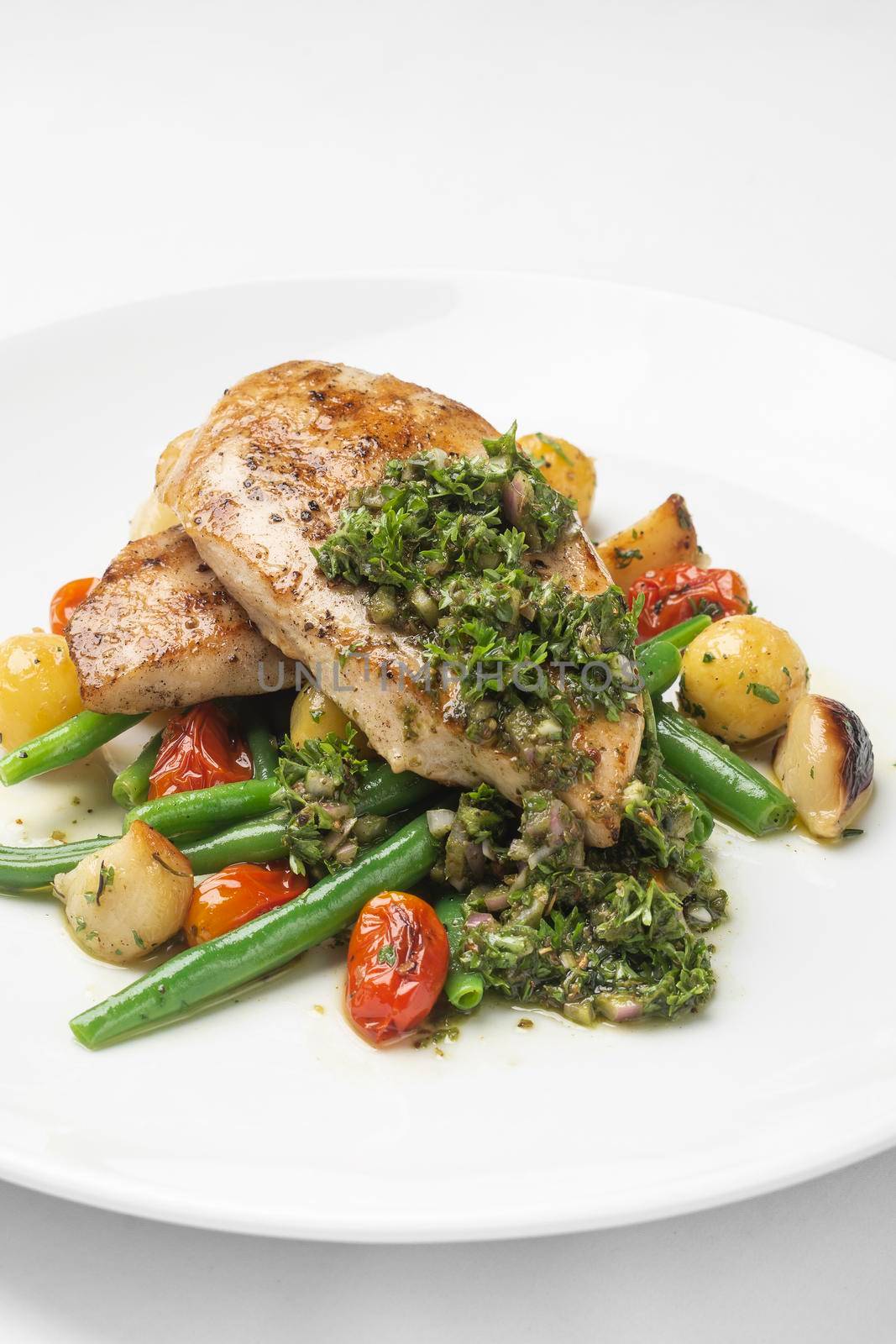 grilled chicken breast with argentina chimichurri sauce and vegetables meal by jackmalipan