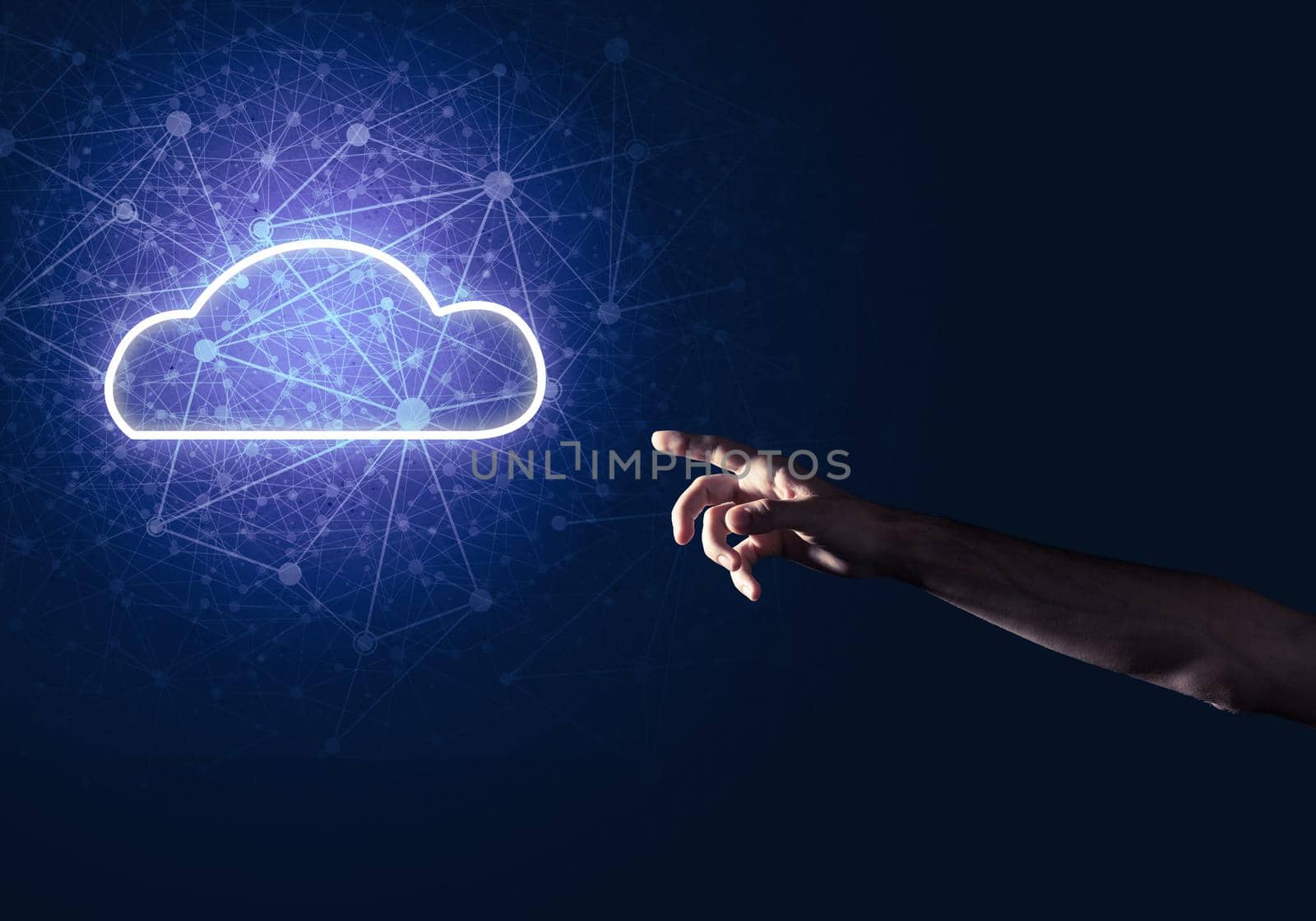 Digital cloud icon as symbol of wireless connection on dark background by adam121