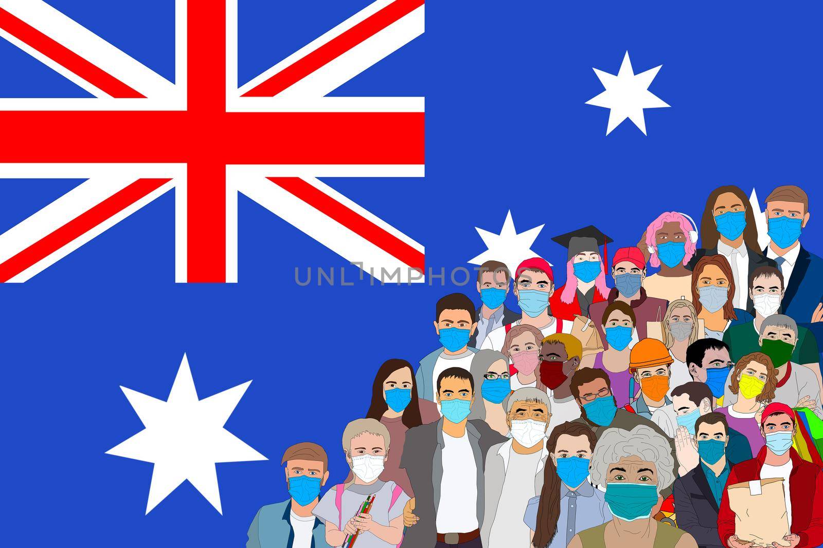 People Group Silhouette Crowd Hold Australia Flag Illustration by Andelov13
