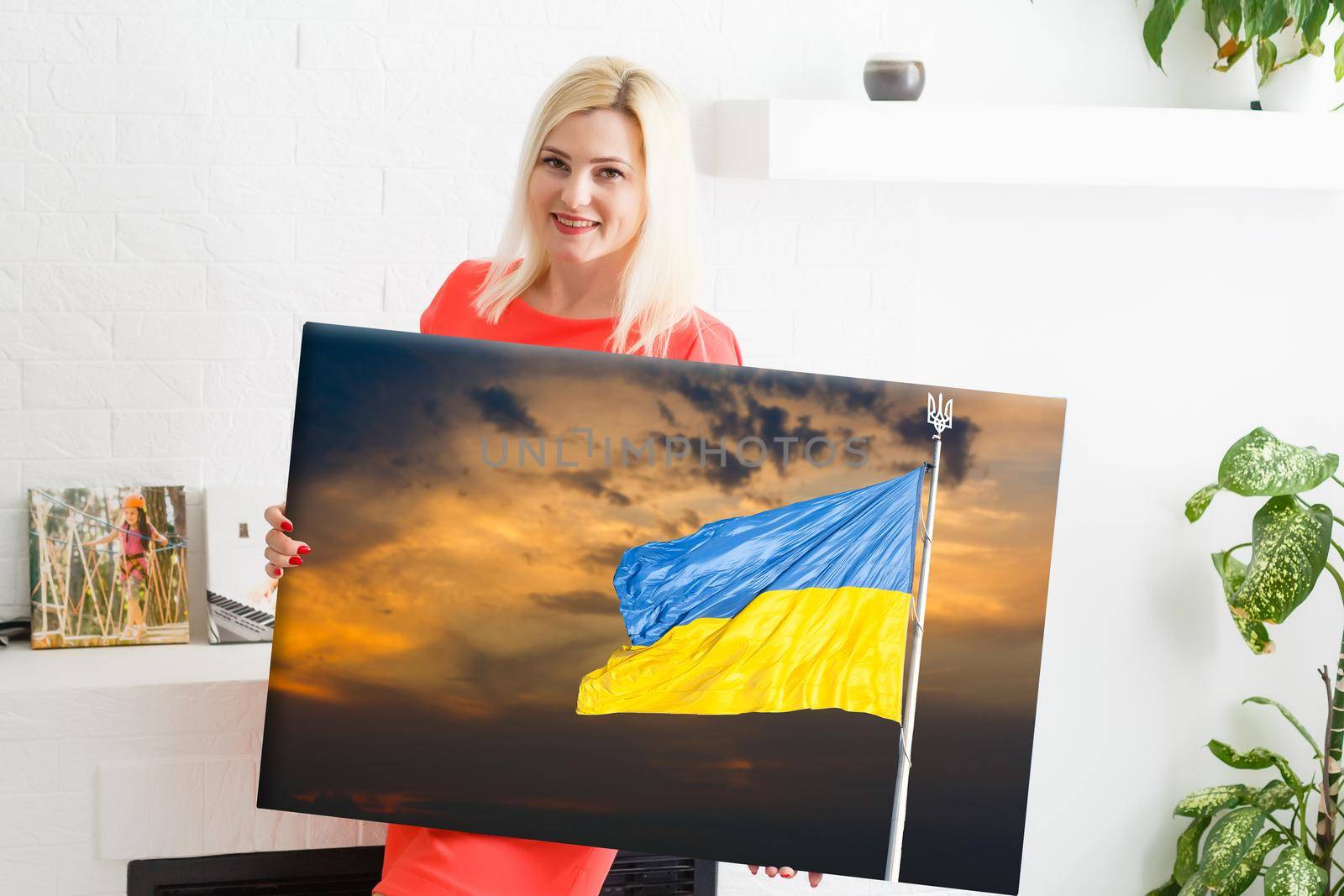 flag of ukraine oil painting on canvas. photo canvas with the flag of Ukraine.