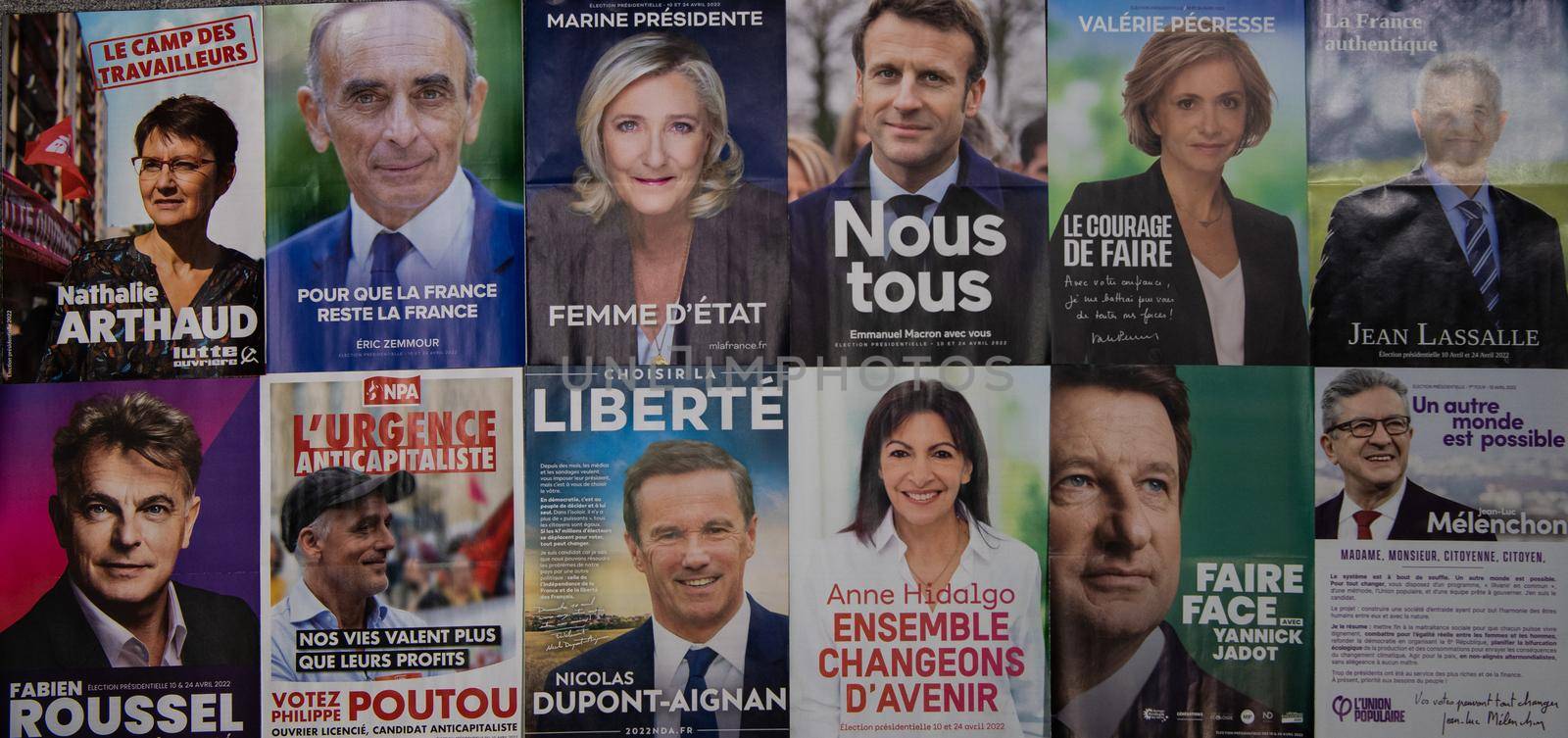 France, Paris, April 2022, The Twelve Professions of Faith for the 2022 presidential campaign in France, High quality photo