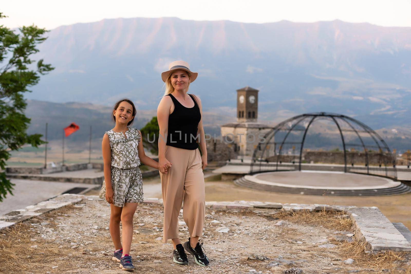 GJIROKASTER, ALBANIA. tourists in Gjirokaster castle.