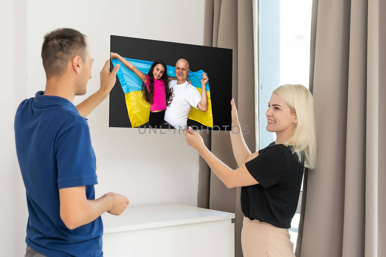 photo canvas with people and flag of ukraine.