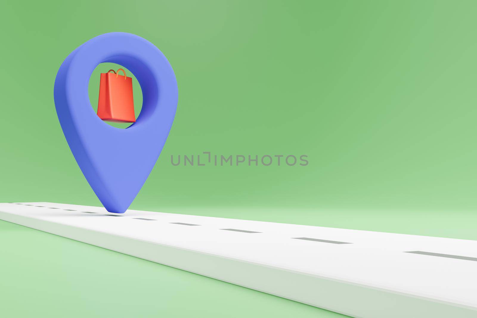 Locator mark or location pin or navigation icon sign shopping market or hotel or food or hospital GPS concept. 3D rendering.