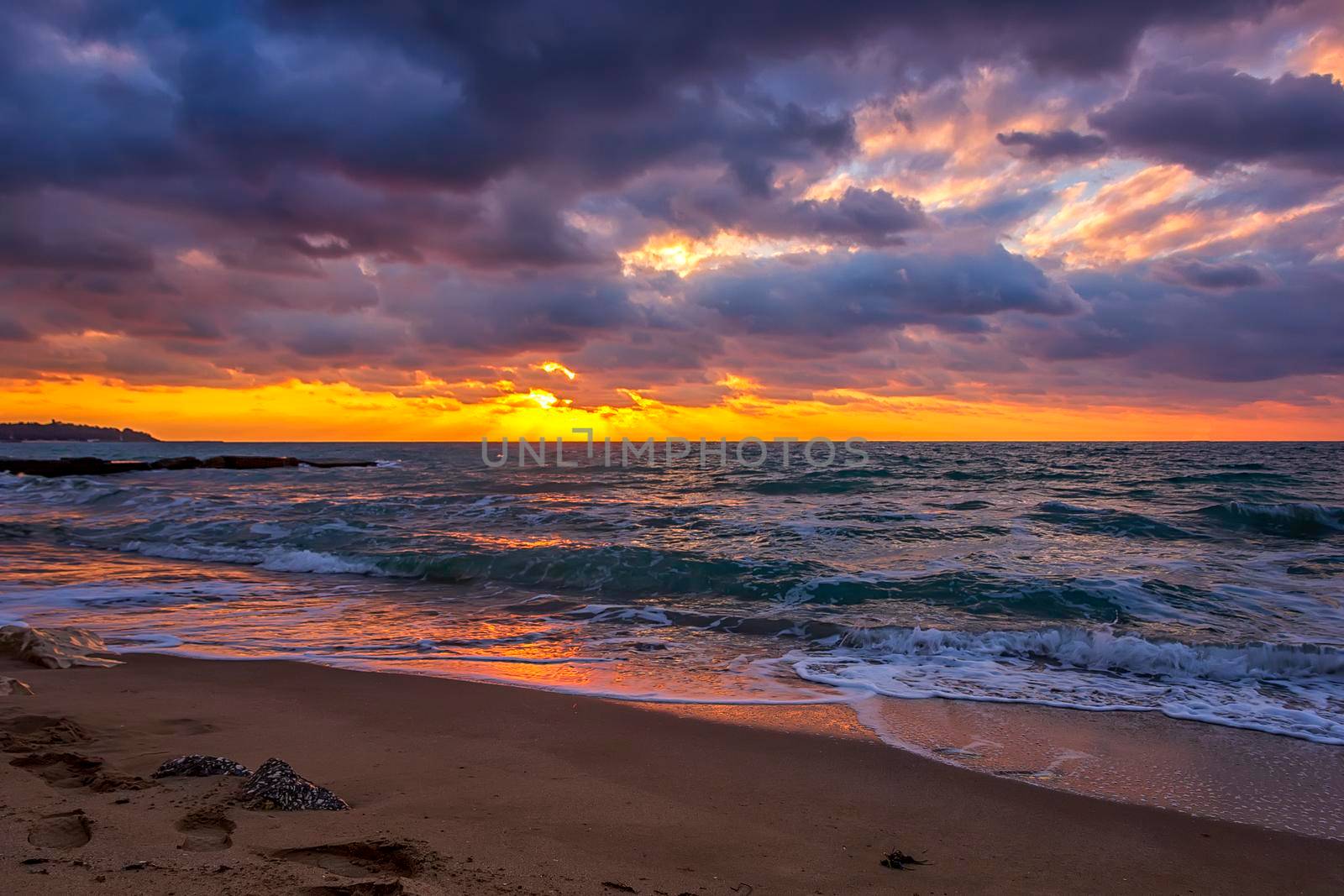 Sunrise over the sea. Long exposure