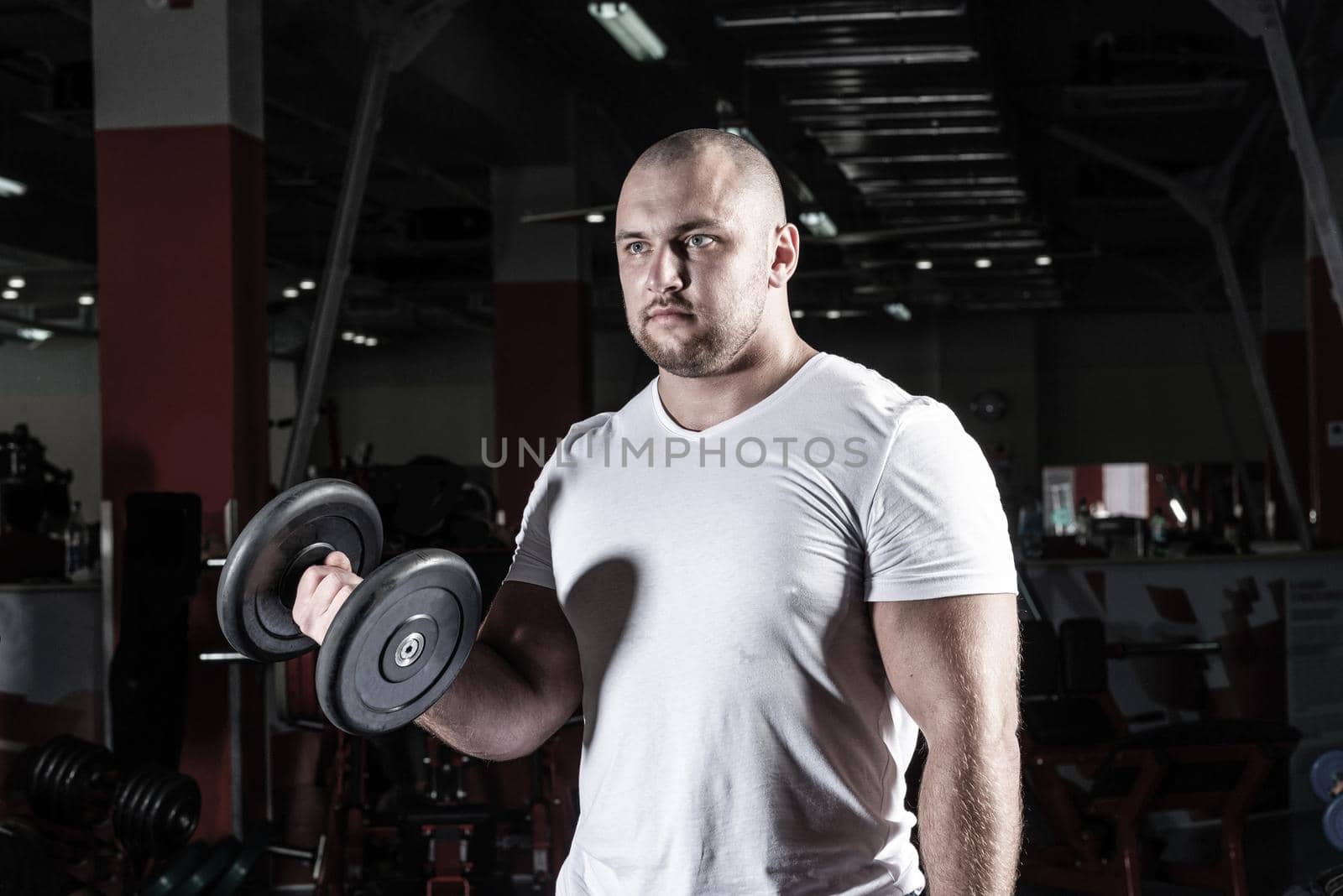 Male bodybuilder engaged with dumbbells in the gym. Healthy lifestyle