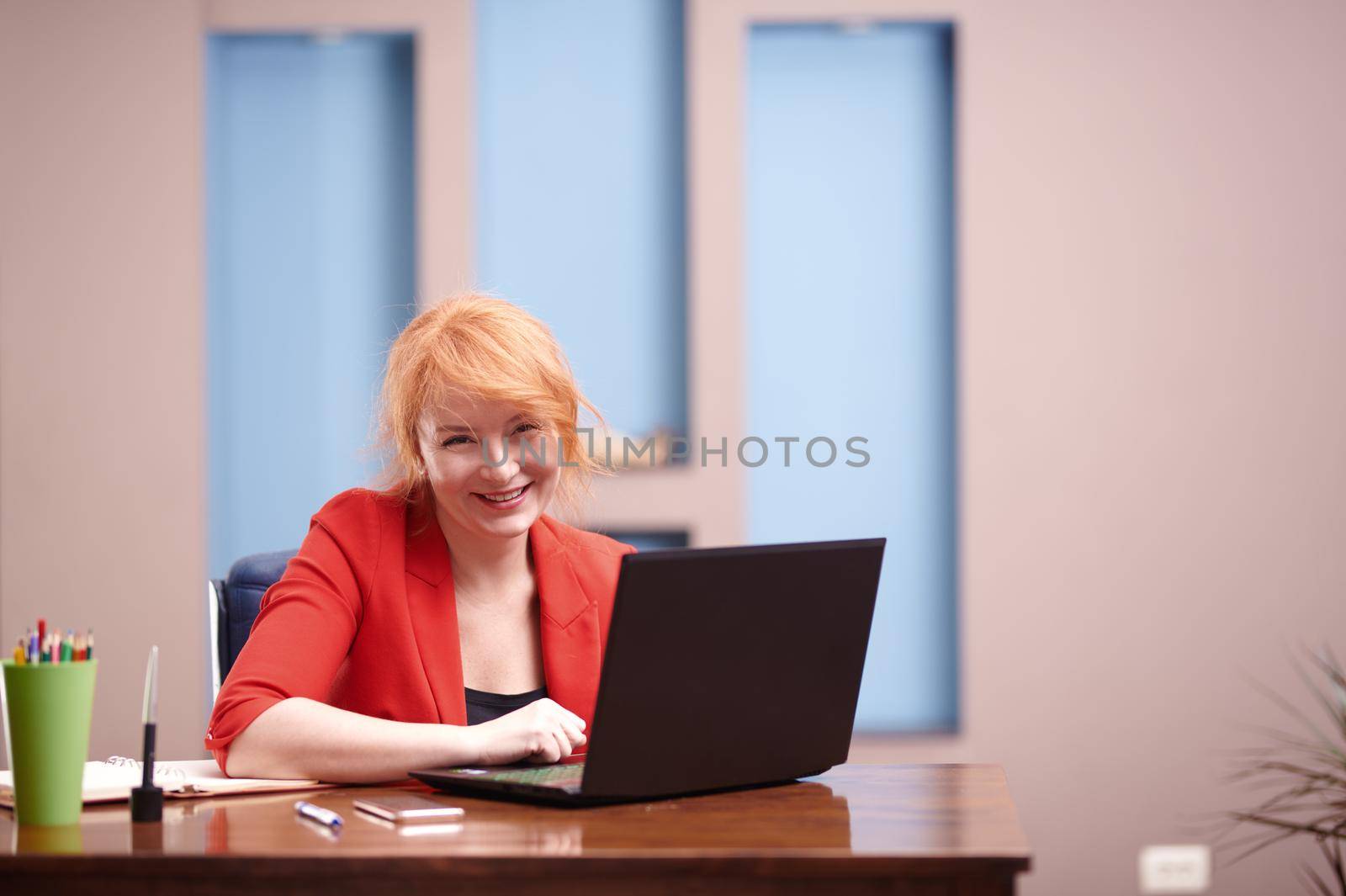 Businesswoman working on laptop at the office