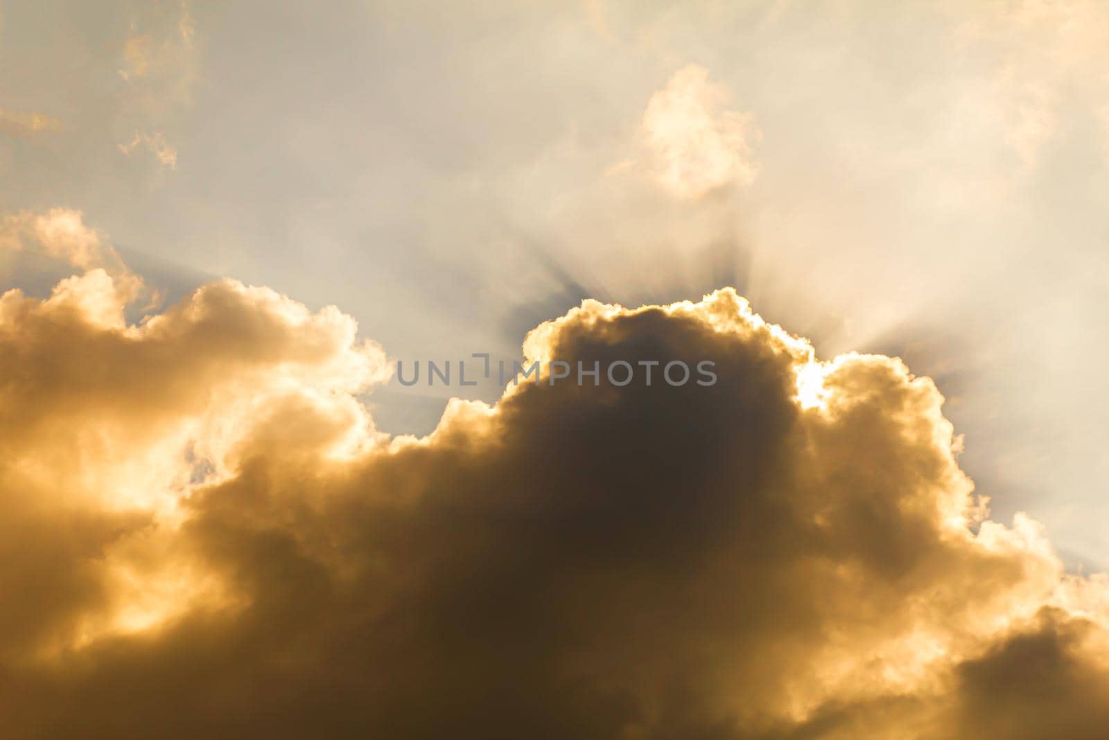 Sunset with fluffy clouds in the twilight sky,Sunlight with dramatic cloud