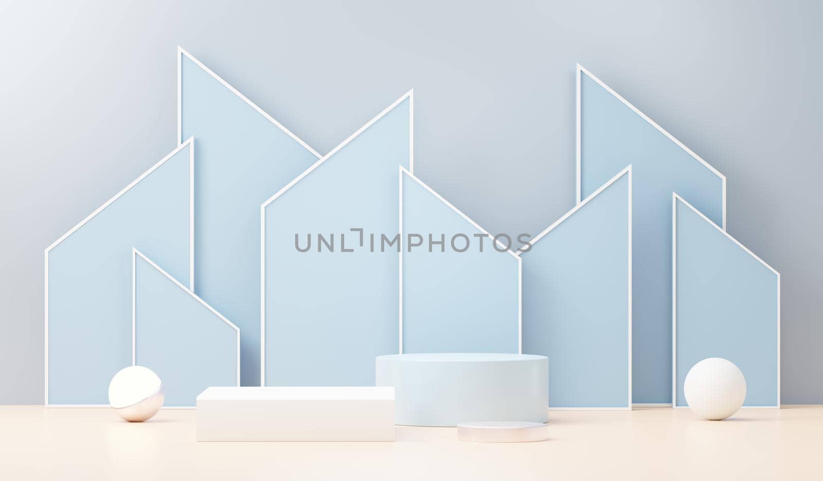 3d render abstract display podium platform for  product presentation and advertising. Minimal scene backdrop with clean design. Vacant pedestal for mock up. Empty stage with pastel color for cosmetic.