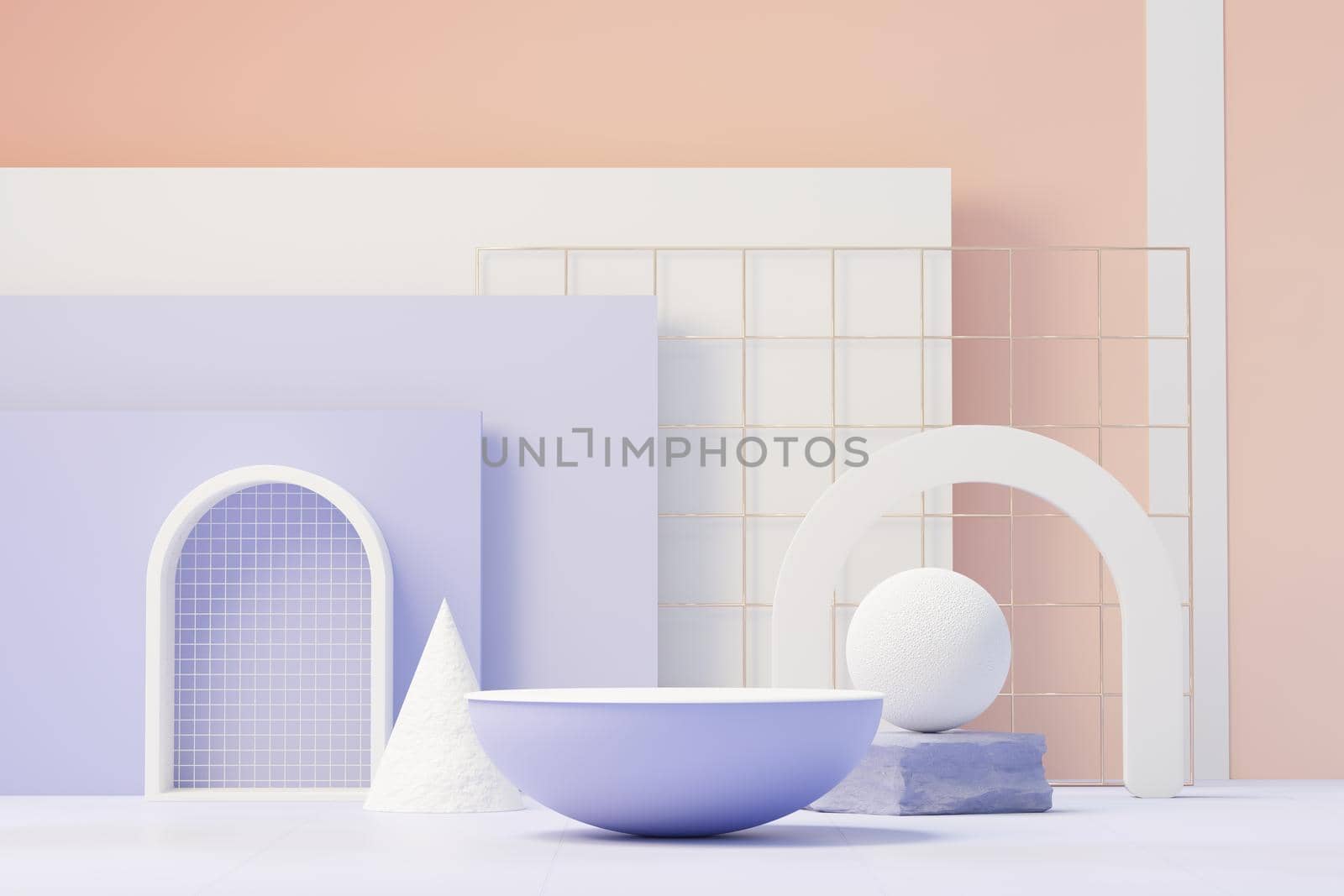 3d render of Beauty podium with Very Peri color of the year 2022 design for product presentation and advertising. Minimal pastel sky and Dreamy land scene. Romance concept.