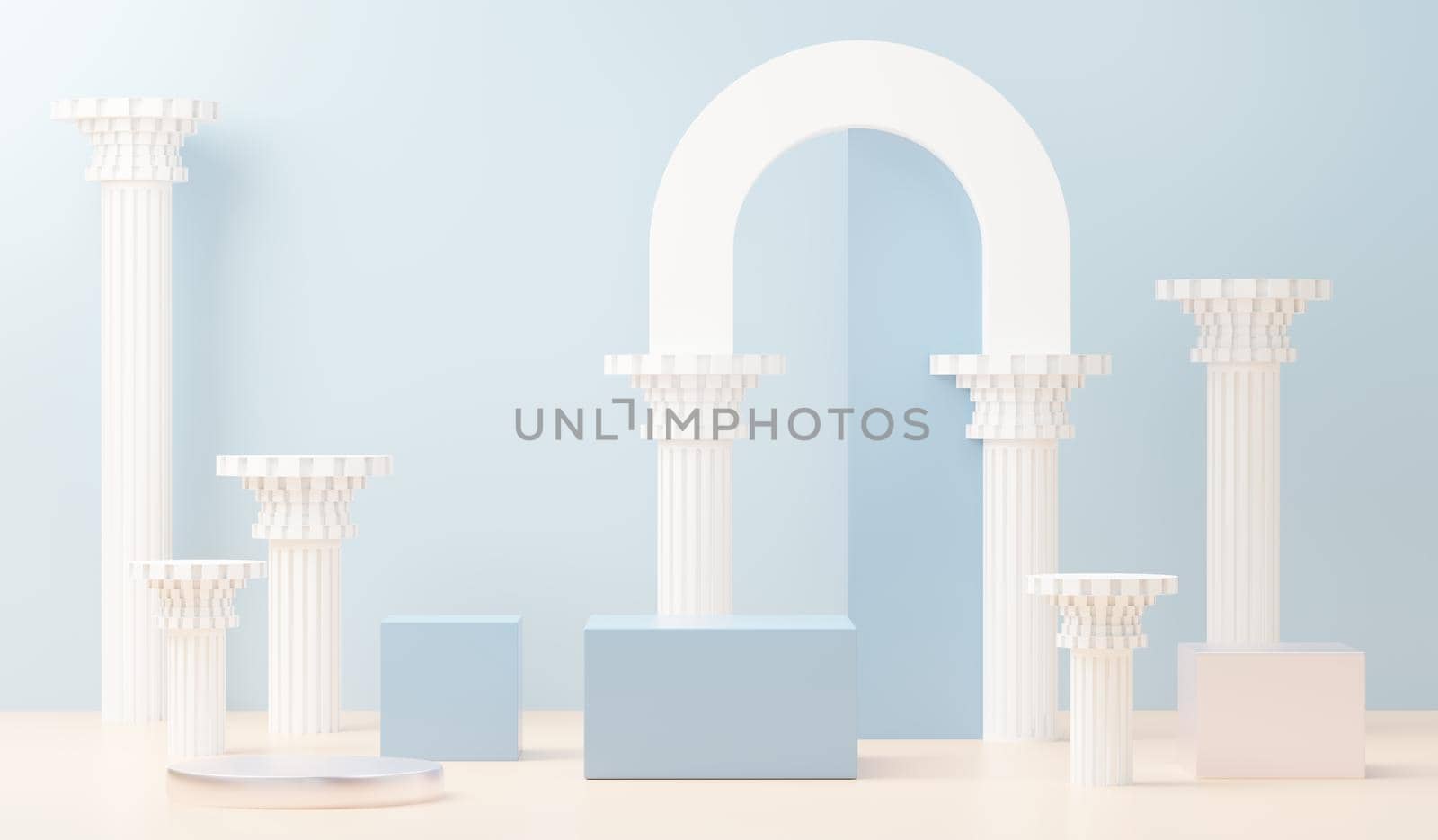 3d render abstract display podium platform for  product presentation and advertising. Minimal scene backdrop with clean design. Vacant pedestal for mock up. Empty stage with pastel color for cosmetic.