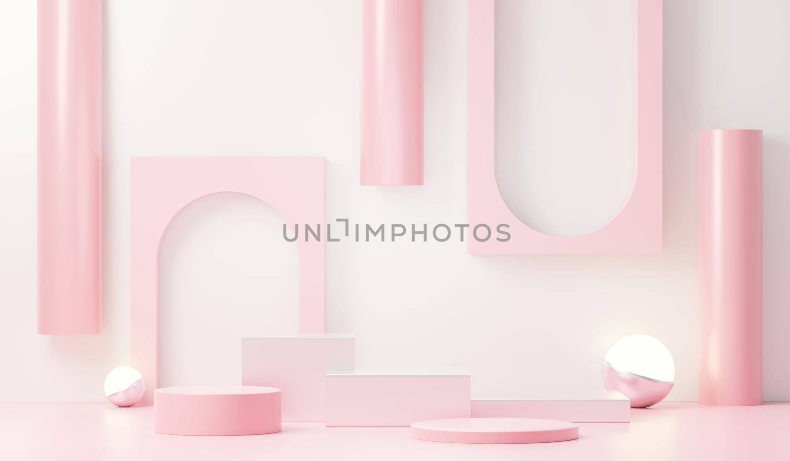 3d render abstract display podium platform for  product presentation and advertising. Minimal scene backdrop with clean design. Vacant pedestal for mock up. Empty stage with pastel color for cosmetic.