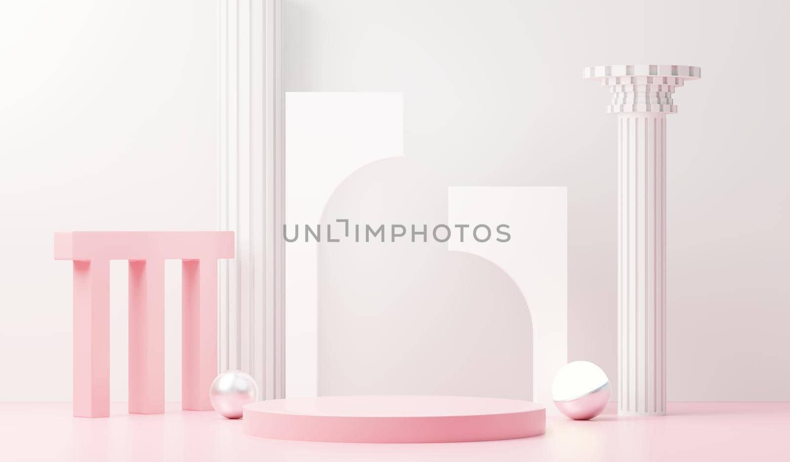 3d render abstract display podium platform for  product presentation and advertising. Minimal scene backdrop with clean design. Vacant pedestal for mock up. Empty stage with pastel color for cosmetic.