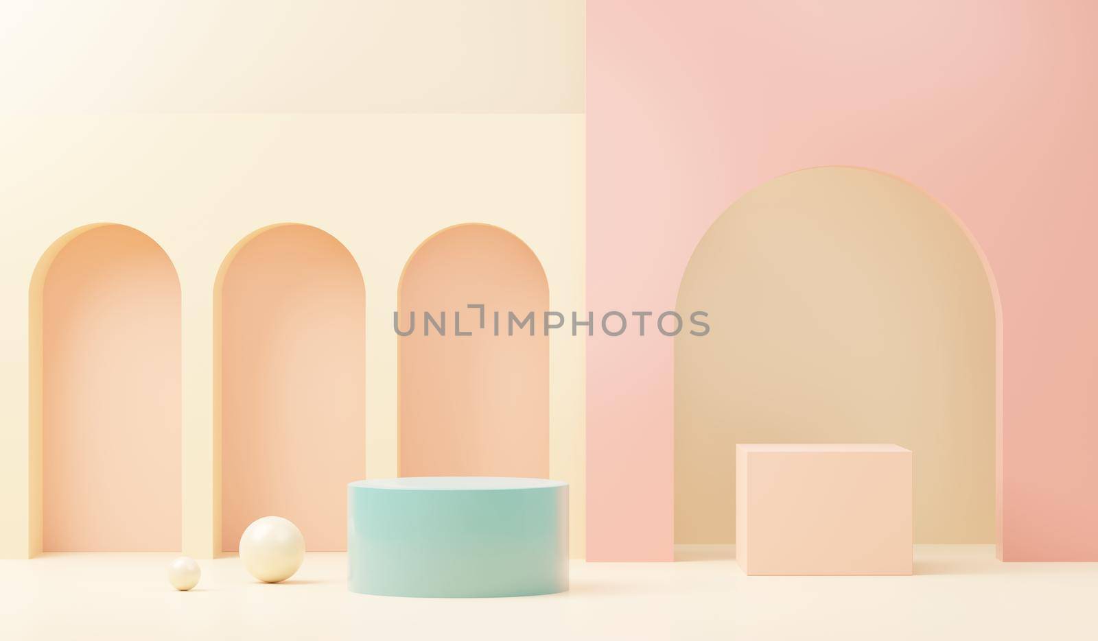 3d render abstract display podium platform for  product presentation and advertising. Minimal scene backdrop with clean design. Vacant pedestal for mock up. Empty stage with pastel color for cosmetic.