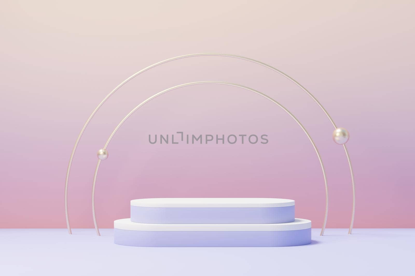 3d render of Beauty podium with Very Peri color of the year 2022 design for product presentation and advertising. Minimal pastel sky and Dreamy land scene. Romance concept.